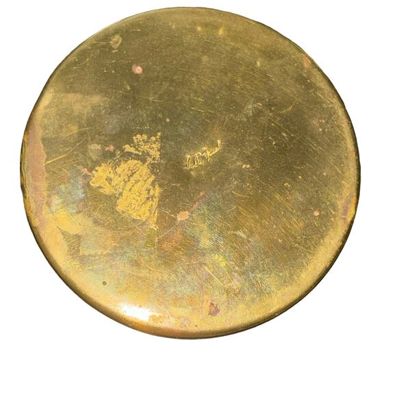 Brass Dresser Set “Mom I Love You” Red Velvet Lined Trinket Box & Dish Signed - Picture 5 of 10